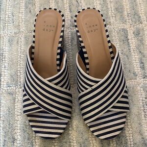 A New Day Navy and White Striped Block Heels Size 8